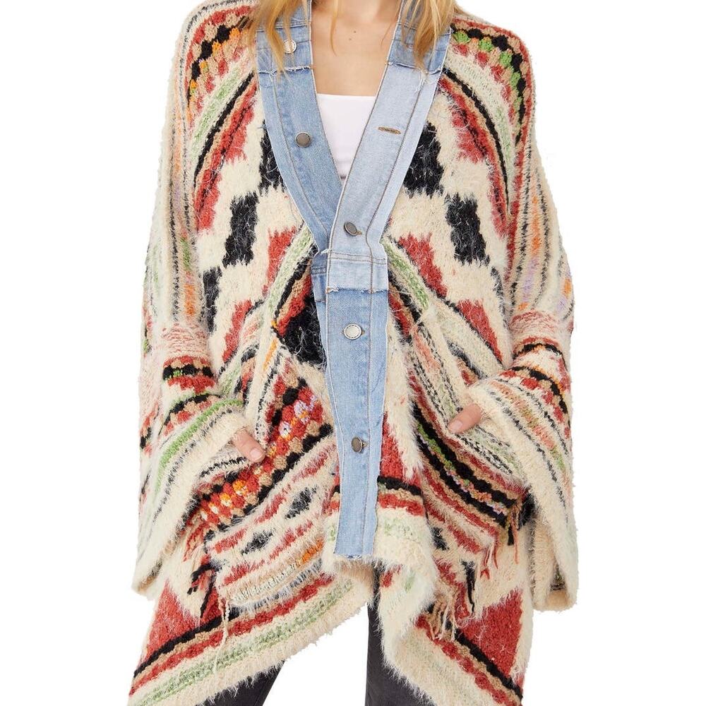 Awesome Free People Running Wild Poncho Cardigan Medium Large New - Picture 3 of 11